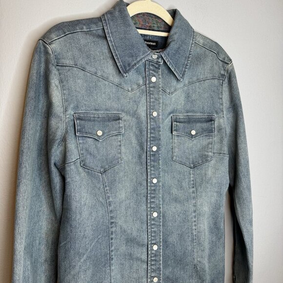 J Peterman Denim Jacket 6 Pearl Snap Long Sleeve - Picture 3 of 6